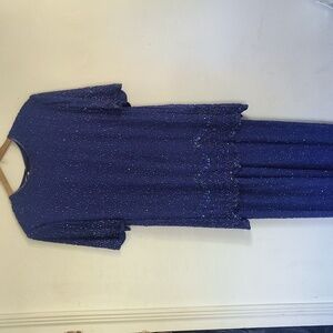 Vintage Brilliante By J.A.  Elegant Blue Silk Sequin Beaded  Evening Gown Sz 2X